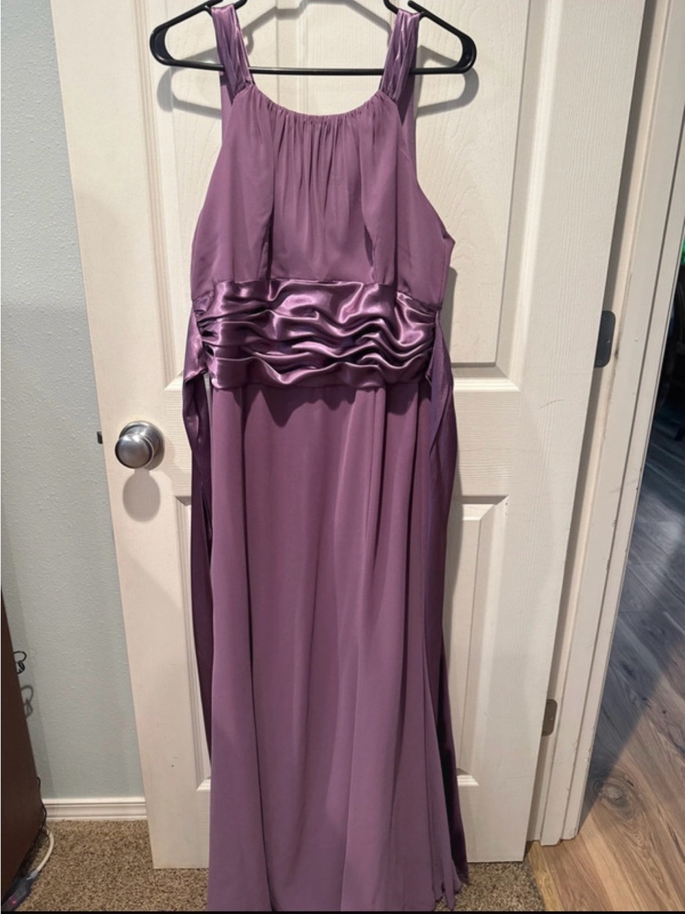 David's Bridal Dusty Mauve Maxi Dress with Satin Waist